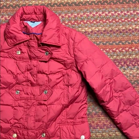 RED TOMMY HILFIGER LONG PUFFER JACKET SNAP - Picture 2 of 6